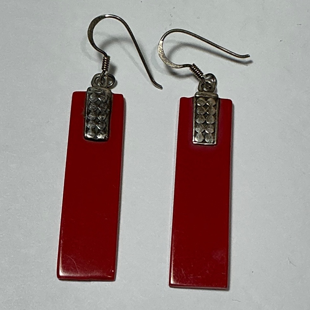 Sterling Silver Bakelite Rectangle Dangle Earring… - image 3